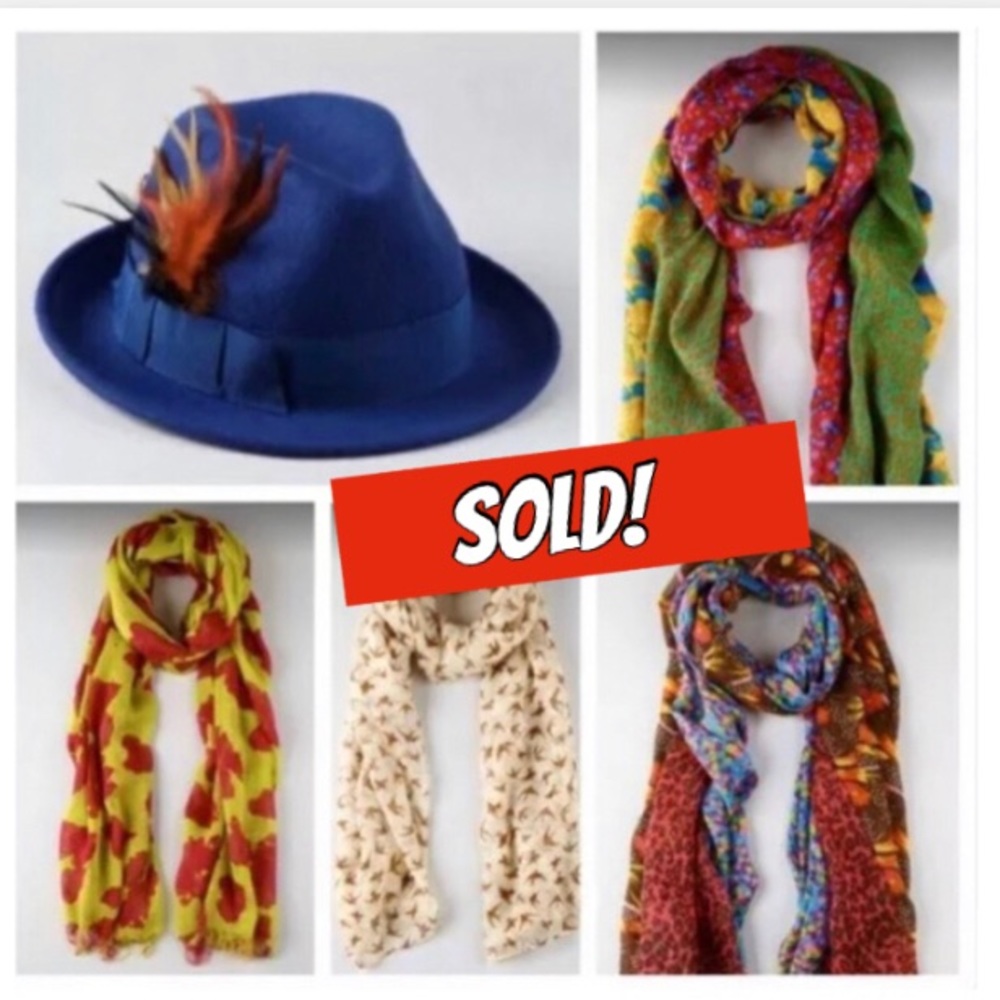 LULU FEDORA HAT + 4 SCARF SET $260 NEW 5pcs Total